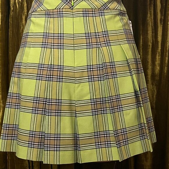 Aritzia Sunday best lime green plaid pleated mini skirt - Picture 3 of 5